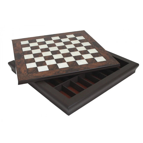 Walnut Chessboard with Storage, 50x50 cm, 5 cm Squares, Made in Italy