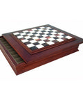 Handmade Marble & Wood Chess Board with Storage, 50cm, Made in Italy
