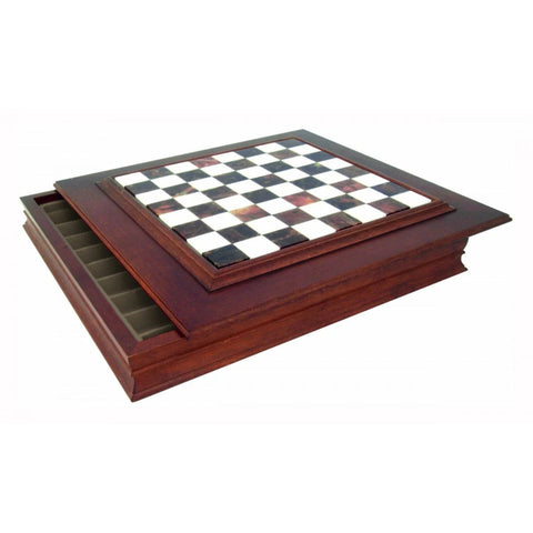 Handmade Marble & Wood Chess Board with Storage, 50cm, Made in Italy