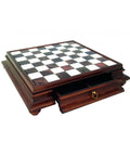 Handmade Wood & Marble Chess Board with Storage Drawer, 46x46 cm, Italy