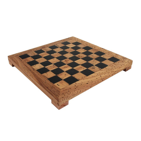 Handmade Aged Wood & Resin Chess Board, Rustic Vintage, 50x50 cm, Italian