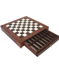 Handmade Elm Wood Chess Board with Storage Drawer, Glossy, 52cm, Italy