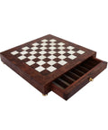Handmade Elm Wood Chess Board with Drawer Storage, 42x42cm, Made in Italy