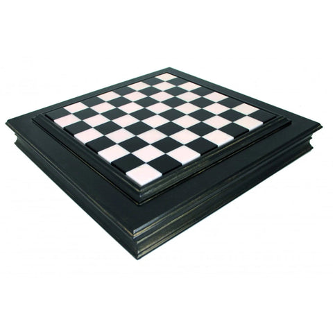 Italian Handmade Marble & Wood Chess Board 50x50cm, Black Gold Storage
