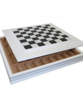 White Marble Top Wooden Chess Board with Drawer, 50x50 cm, Handmade Italy