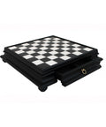 Italian Handmade Black Marble & Wood Chess Board with Storage Drawer, 46 cm