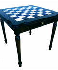 Large Italian Black Lacquer Chess Table with Marble Top & Storage