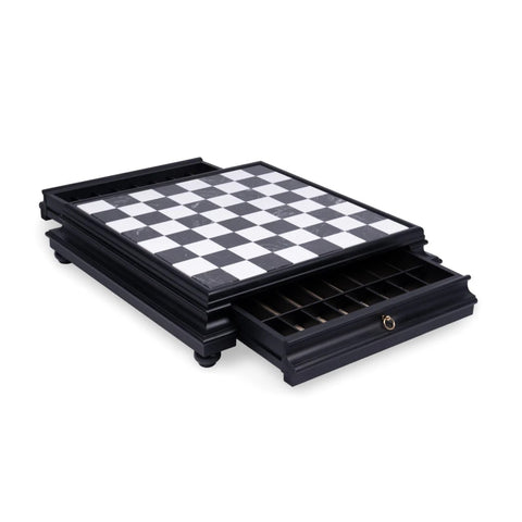 Luxury Handmade Marble Top Wooden Chess Board with Storage Drawer, 60cm, Italy