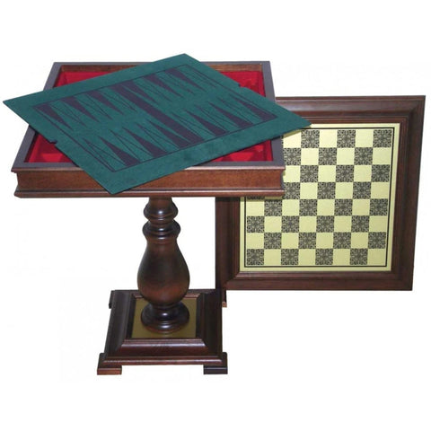 Wooden Chess Table with Brass-Style Board, Backgammon & Storage, Italy