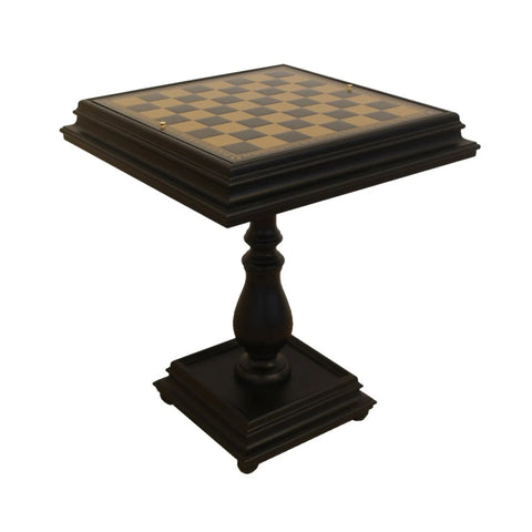 Black Wood Chess Table with Leatherette Board & Storage, 55x55cm, Made in Italy