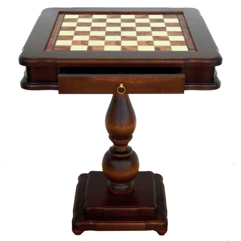 Made in Italy Elm Wood Chess Table with Storage Drawer, 58x58 cm