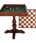 Italian Elm Wood Chess Table 59cm with Storage & Backgammon, Luxury