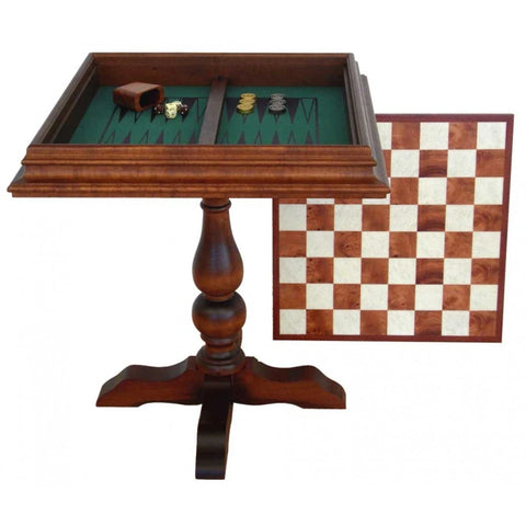 Italian Elm Wood Chess Table 59cm with Storage & Backgammon, Luxury