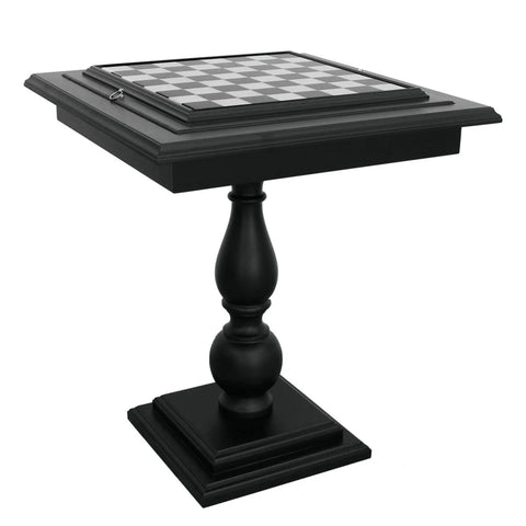 Black Wood Chess Table with Marble Top & Storage, 58cm, Made in Italy