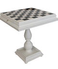 White Wooden Chess Table with Marble Top & Storage Drawers, Made in Italy