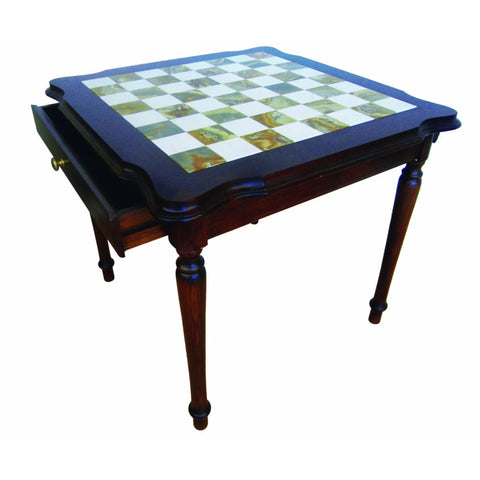 Luxury Large Wooden Chess Table with Marble Top & Storage, Made in Italy