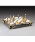 Handmade 24K Gold Plated Bronze Chess Set, Onyx Board, Napoleon, Made in Italy