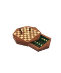 Mini Magnetic Wooden Travel Chess Set, Handmade Round 16cm Board with Drawer