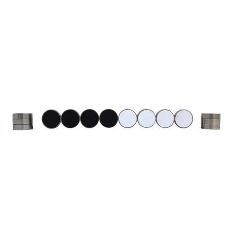 Aluminum & Faux Leather Checkers Pieces, 3cm, Black/White, Set of 24, Handmade