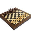 Italian Wooden Chess Set, Folding Board, Checkers & Backgammon, Mahogany Maple