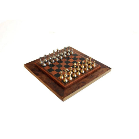 Italian Gold & Silver Plated Metal Chess Set, Wood/Leather Board Storage
