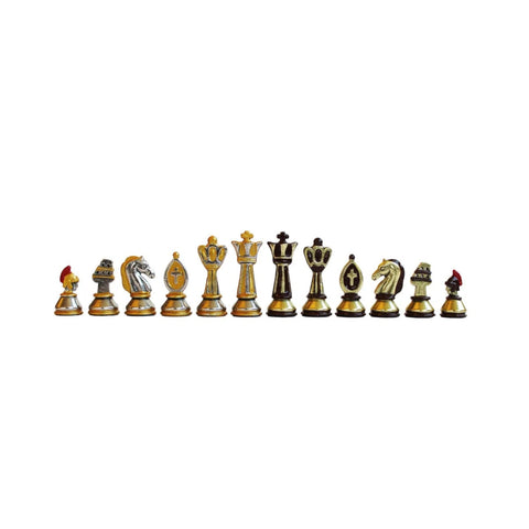 Hand-Painted Roman Metal Chess Pieces Set, 5cm King, Made in Italy