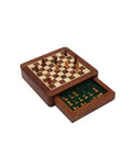 Mini Magnetic Solid Wood Chess Set with Drawer Board Travel Made in Italy 13.5cm