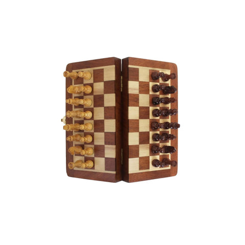 Magnetic Wooden Chess Set, Travel Folding Board, Handmade in Italy 18.5cm Gift