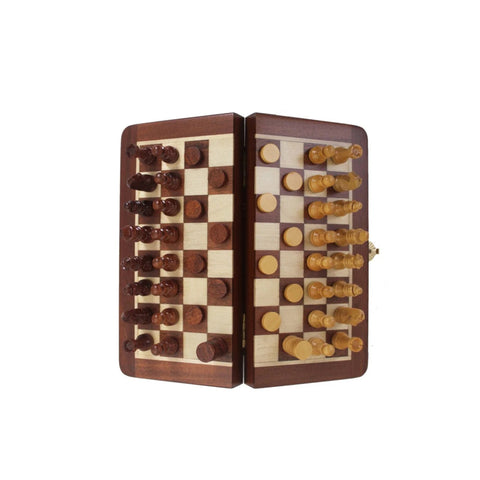 Magnetic Wooden Travel Chess Set with Folding Board + Checkers, Italian