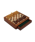 Magnetic Wooden Chess Set with Drawer, 19.5 cm Travel Board, Handmade Italy