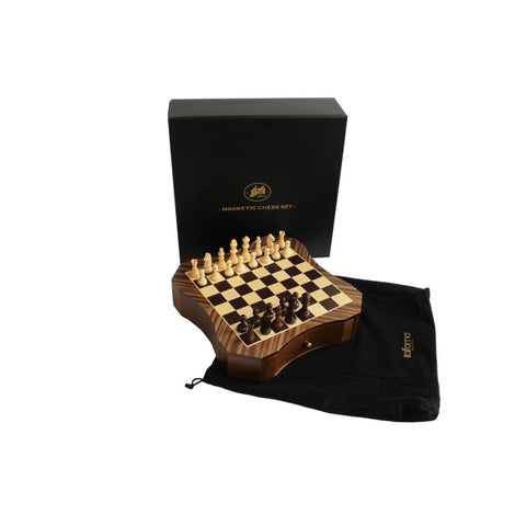 Magnetic Mahogany & Maple Chess Set, 26cm Board, Drawer, Handmade in Italy