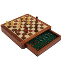 Magnetic Wooden Chess Set with Drawer, 25x25cm Travel Board, Handmade in Italy