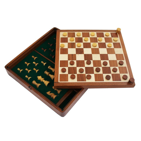 Magnetic Wooden Chess Set with Storage, Checkers & Backgammon 32cm Italy