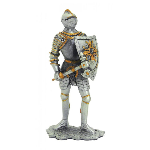 Hand-Painted Medieval Pewter Knight Figurine with Axe, 11cm, Italy