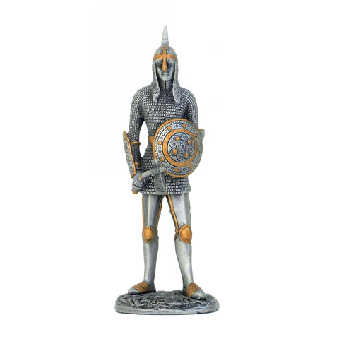 Hand-Painted Pewter Medieval Knight Figurine, Axe & Shield, 11cm, Italy