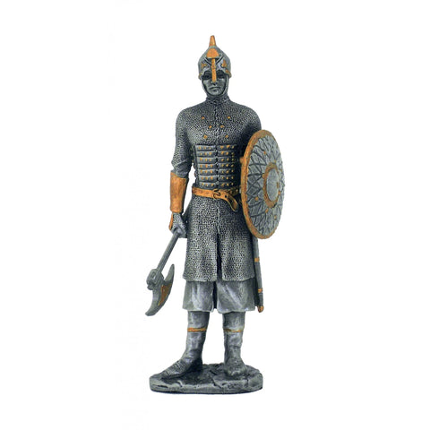 Hand-Painted Pewter Medieval Prussian Warrior Figurine, 11 cm, Made in Italy