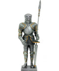 Hand-Painted Pewter Medieval Knight Figurine with Spear, 13cm, Made in Italy