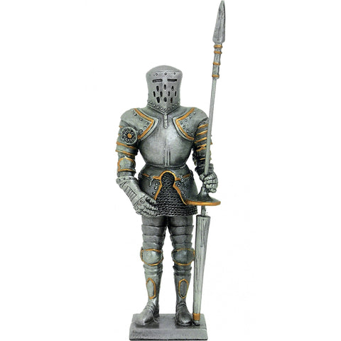 Hand-Painted Pewter Medieval Knight Figurine with Spear, 13cm, Made in Italy