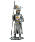 Teutonic Knight Figurine with Flag, 13cm Hand-Painted Tin Statue, Italy