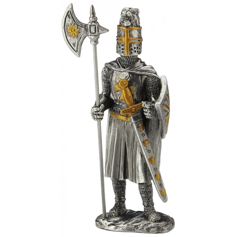 Tin Crusader Knight with Halberd Figurine, 11cm, Hand-Painted, Made in Italy
