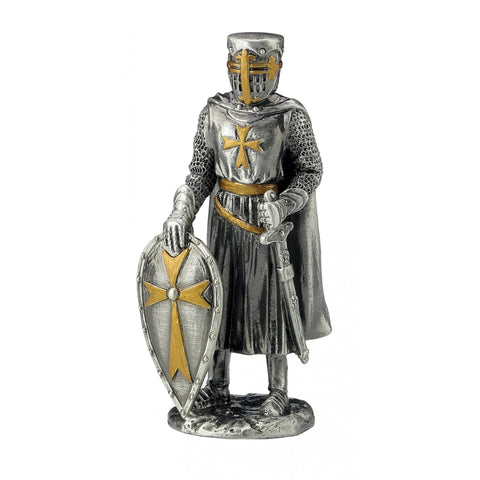 Teutonic Knight Medieval Pewter Figurine with Shield, 10cm, Hand-Painted, Italy