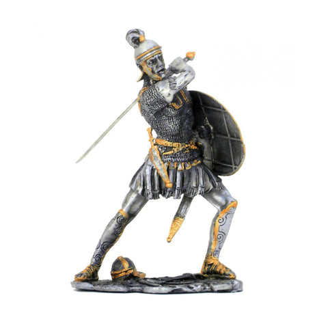 Hand-Painted Pewter Roman Soldier Figurine, 10cm Collectible, Made in Italy