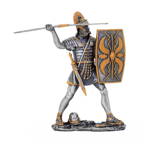 Hand-Painted Pewter Roman Soldier Figurine with Shield, 11cm, Made in Italy