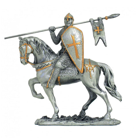 Hand-Painted Pewter Crusader Knight Figurine with Shield, 10cm, Italy