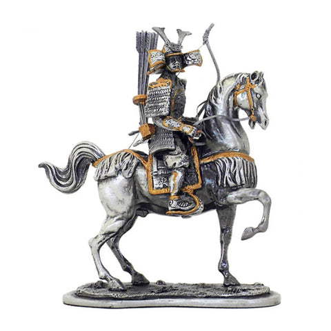 Hand-Painted Pewter Samurai Warrior Figurine, 11cm Collectible, Made in Italy