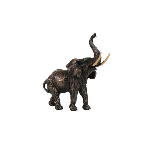 Lucky Elephant Figurine, Raised Trunk, Bronze Resin, Handmade Italy, Small 11cm