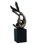 Bronze Resin Rabbit Statue on Cube Base, 19cm Italian Home Decor Gift
