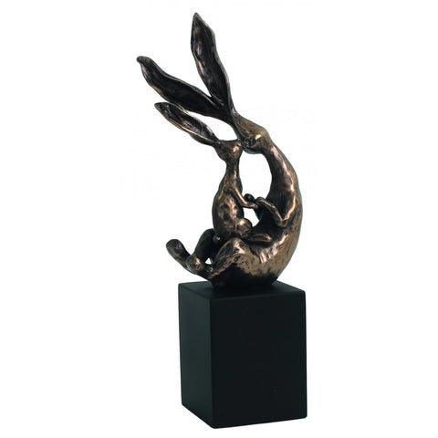 Bronze Resin Rabbit Statue on Cube Base, 19cm Italian Home Decor Gift