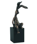 Bronze Resin Bunny Figurine on Cube Base, 17cm Rabbit Statue, Made in Italy