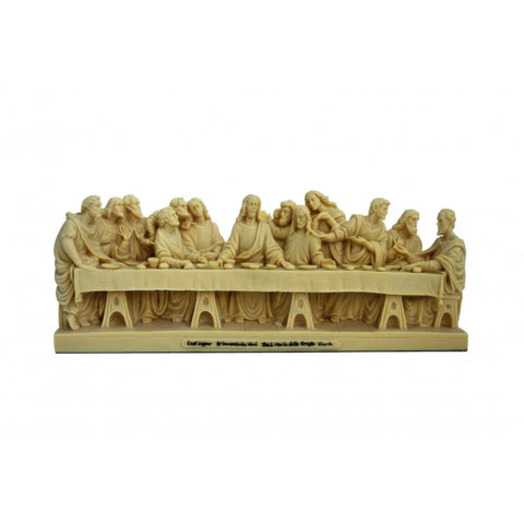 Leonardo da Vinci Last Supper Statue, White Resin, 32x7x13cm, Made in Italy